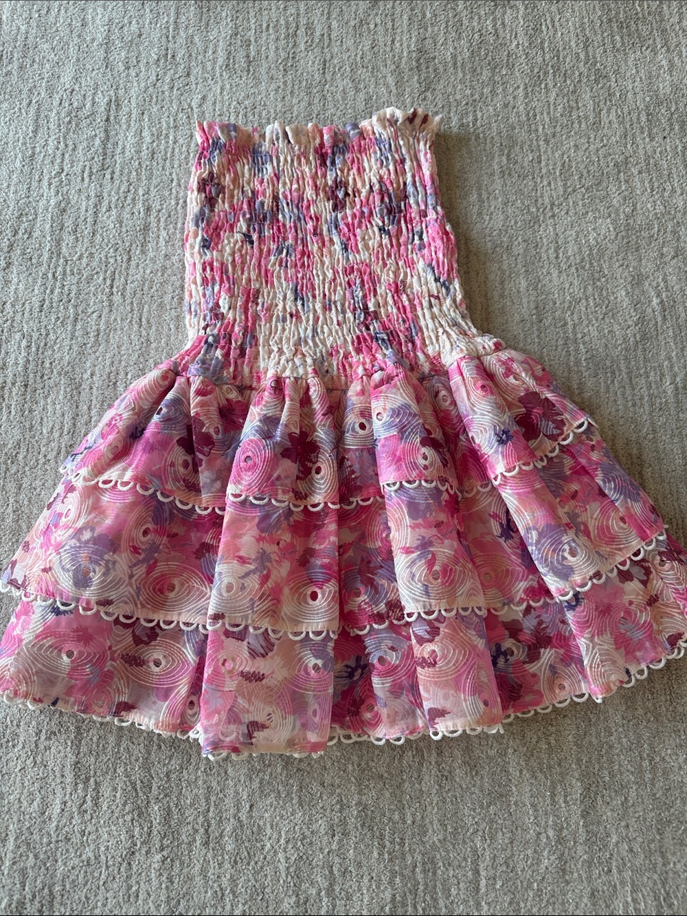 Pink Floral Tiered Smocked Sundress